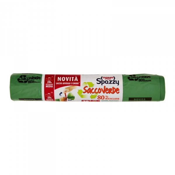 Sacco spazzatura immondizia verde 28 lt con laccio - 48x58 cm - 20 pz 