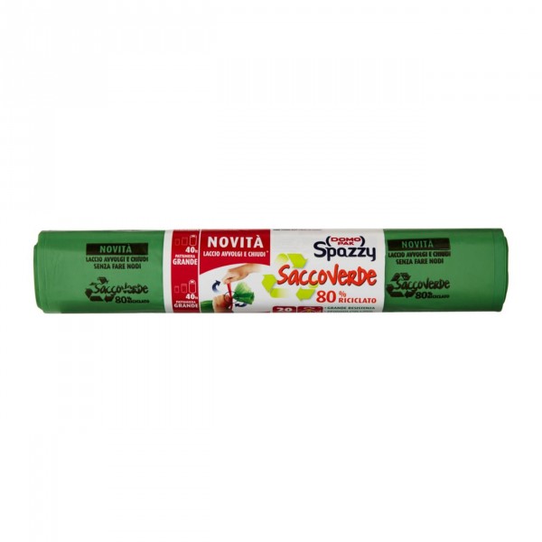 Sacco spazzatura immondizia verde 40 lt con laccio - 55x65 cm - 20 pz