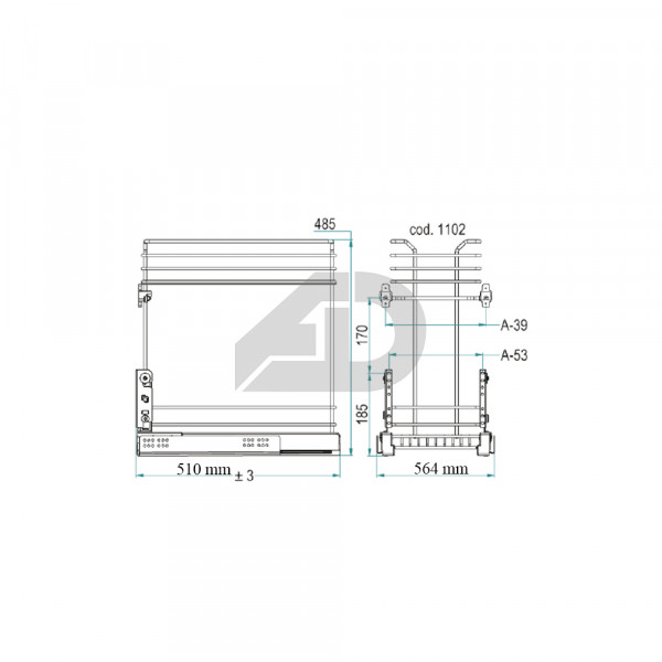 Cestello estraibile portabottiglie con due ripiani cromati 60 x 50 cm Inoxa 1102Y6050