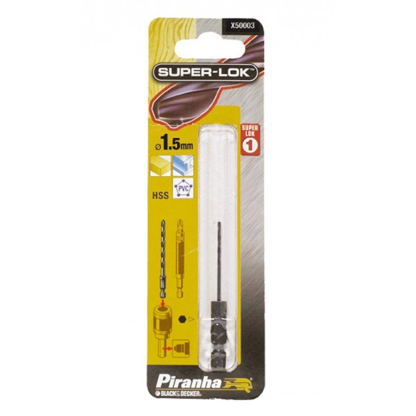 Punta hss d. 1,5 mm l. 62 att. 1/4&quot; legno/metallo