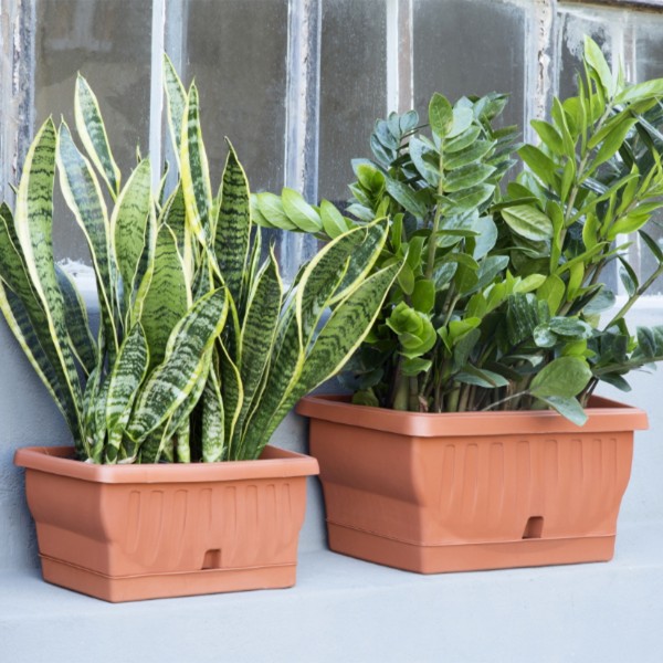 Fioriera da esterno Natura Bama con sottovaso 40,5x19x17,5 cm colore bianco