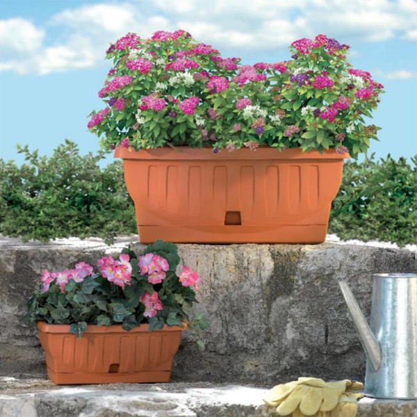 Fioriera da esterno Natura Bama con sottovaso 40,5x19x17,5 cm colore bianco