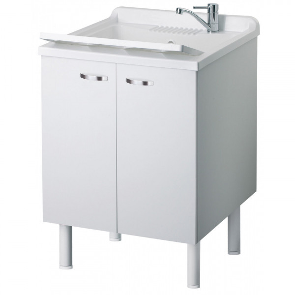 Lavatoio bianco con due ante 60 x 85 x 60 cm Negrari con vasca in resina 