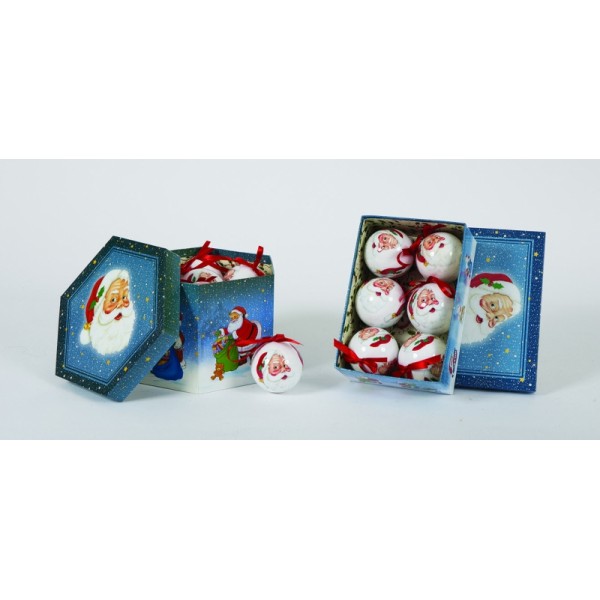 Palline di Natale blu 14 sfere 7,5 cm con decorazione Babbo Natale in scatola