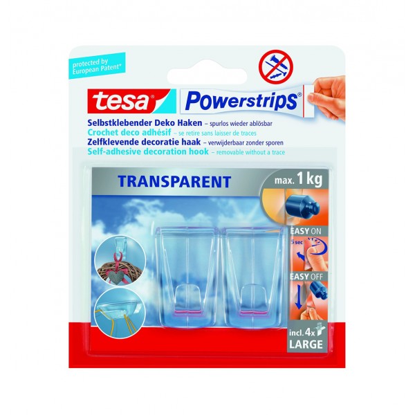 Powerstrips® deco 2 ganci trasparenti + 4 strisce
