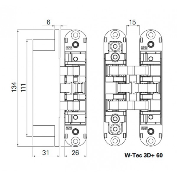 Cerniera invisibile w-tec 3d+ 60 cromo opaco rev.