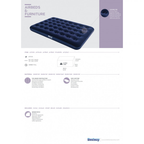 Materasso gonfiabile matrimoniale Bestway 67002 Air bed Double 191x137x22 cm