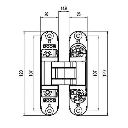 Cerniera invisibile reg 7 fulcri 180° cromo lucido