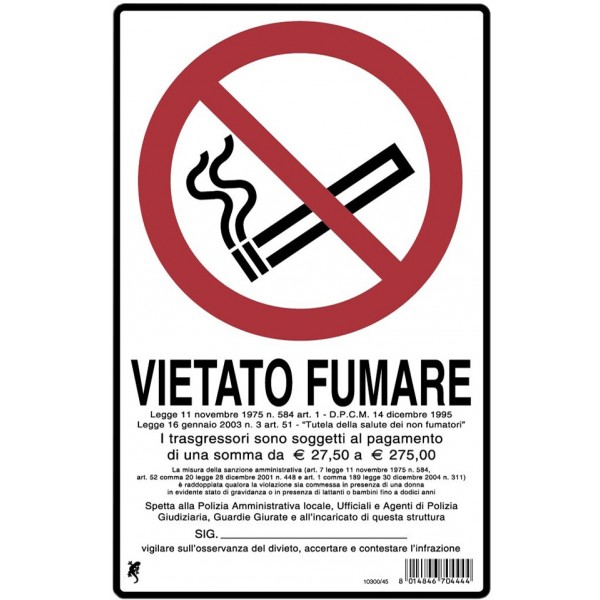 Cartello vietato fumare pvc 200x300 mm