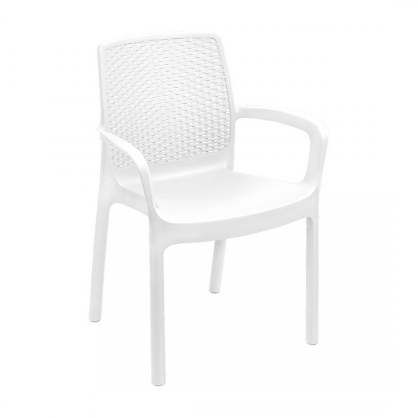 Sedia da giardino Regina impilabile effetto rattan con braccioli bianca