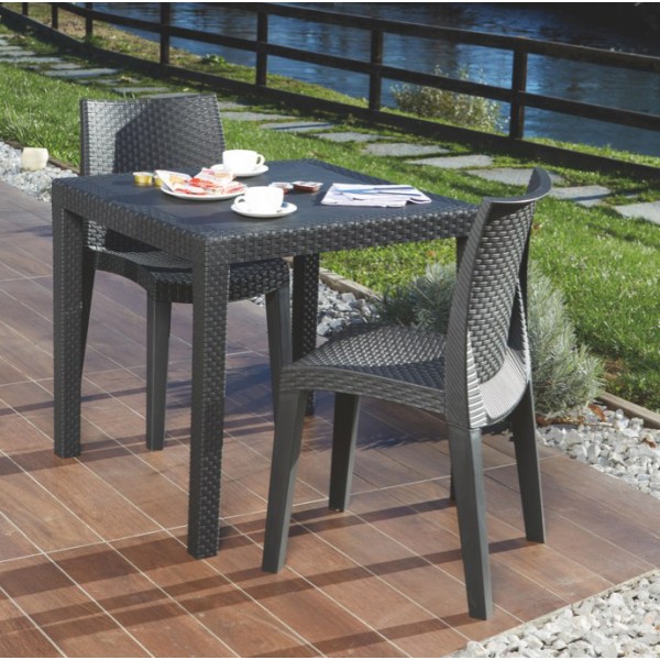 Tavolo da giardino quadrato King 79x79x72 cm effetto rattan antracite