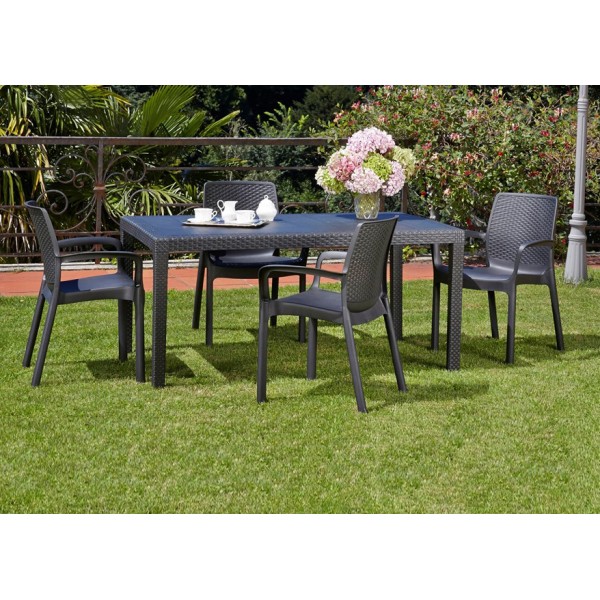 Tavolo da giardino rettangolare Prince effetto rattan 150x90x72 cm antracite