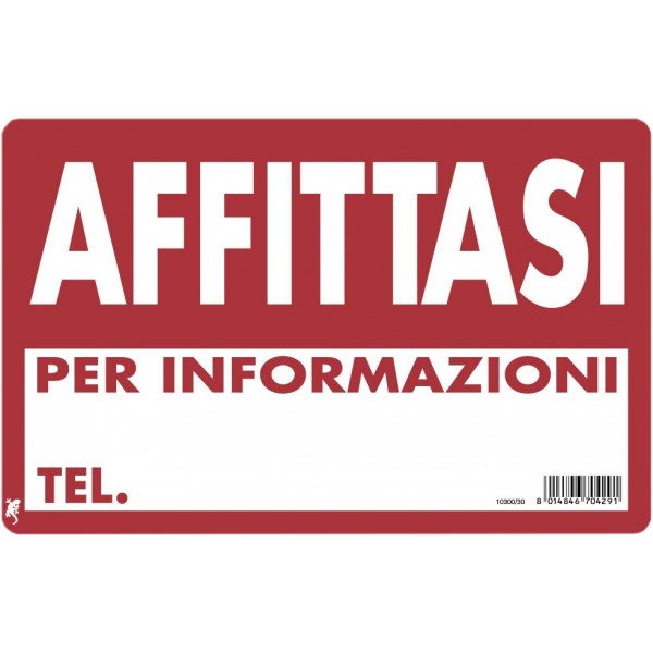 Cartello plastica cm 30x20 affittasi per informazi