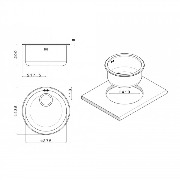Lavello cucina 1 vasca tonda inox spazzolato Apell Circum diametro 43,5 cm
