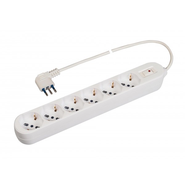 Presa multipla con 6 uscite bivalenti 10/16a 2p+t.