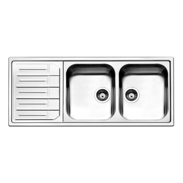 Lavello cucina 2 vasche con gocciolatoio sinistro in acciaio inox apell melodia 116x50 cm