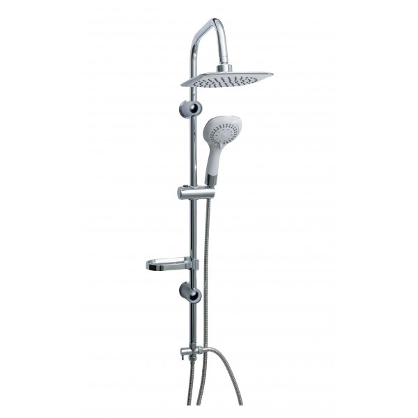 Saliscendi colonna doccia con soffione 19x19 cm e doccetta diametro 11 cm 5 funzioni cromato lucido