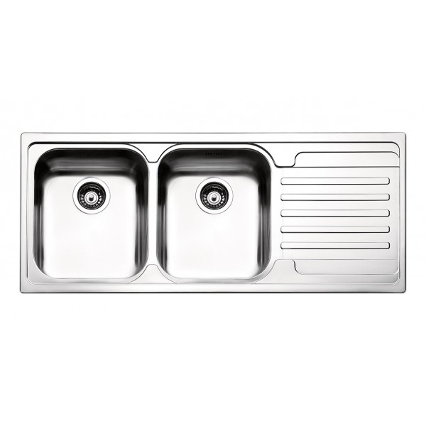 Lavello 2 vasche con gocciolatoio a destra acciaio inox Apell Venezia 116x50 cm 