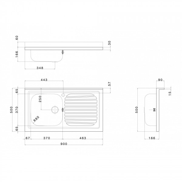 Lavello cucina 1 vasca con gocciolatoio a sinistra inox Apell Pisa 90 x 50 cm