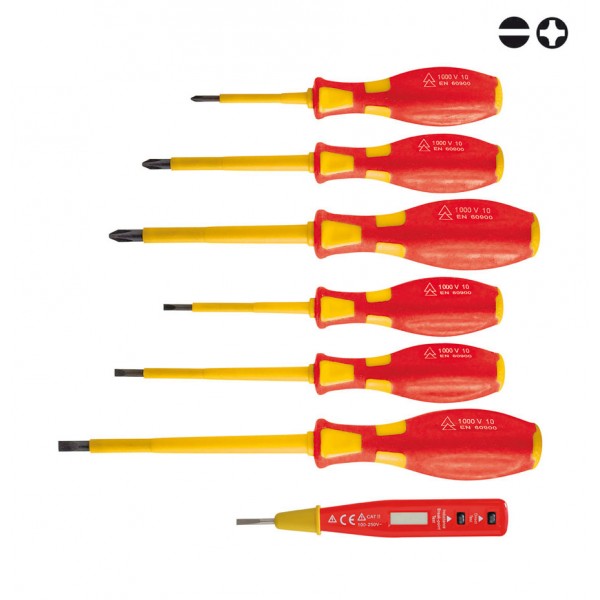 Cacciaviti isolati tg. 3-5,5 mm ph 0-2 mm (7 pz)