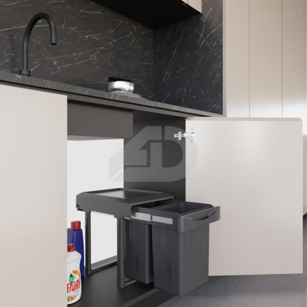 Pattumiera estraibile con due secchi da 8 lt Inoxa Heidi 97A-2AR ardesia
