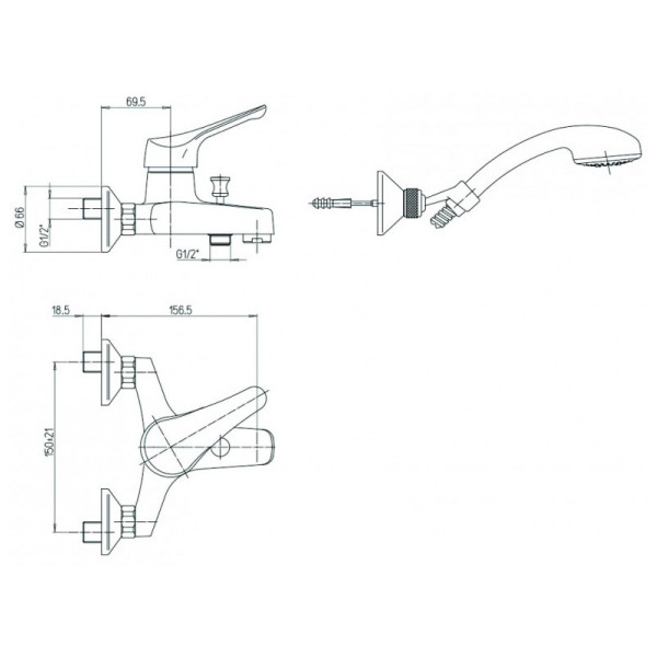 Miscelatore rubinetto per vasca Pilot con soffione duplex Paini cromato