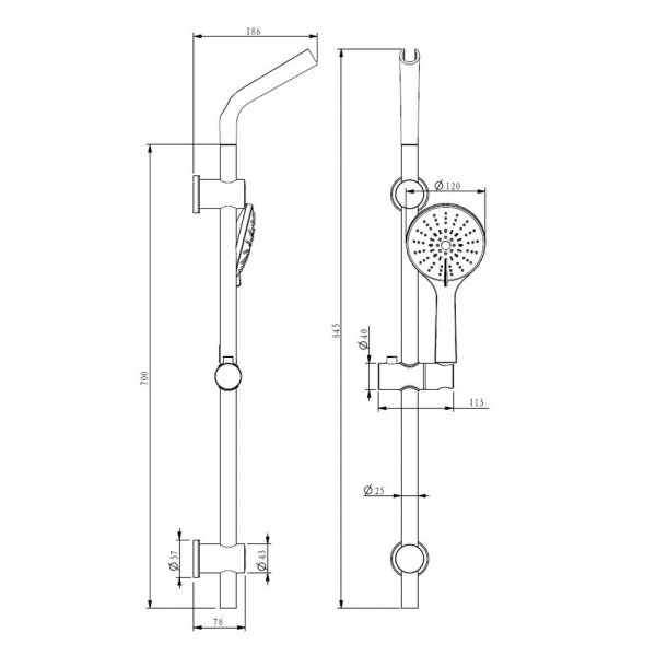 Saliscendi con doccino 5 funzioni 150cm 5 getti Idrobric serie strong cromato