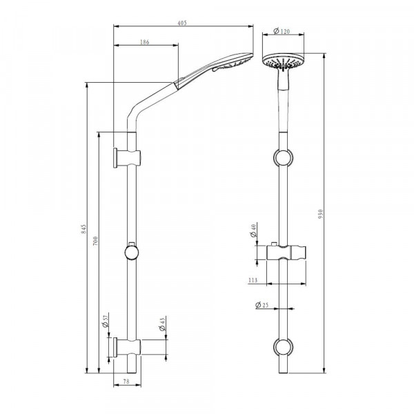 Saliscendi con doccino 5 funzioni 150cm 5 getti Idrobric serie strong cromato