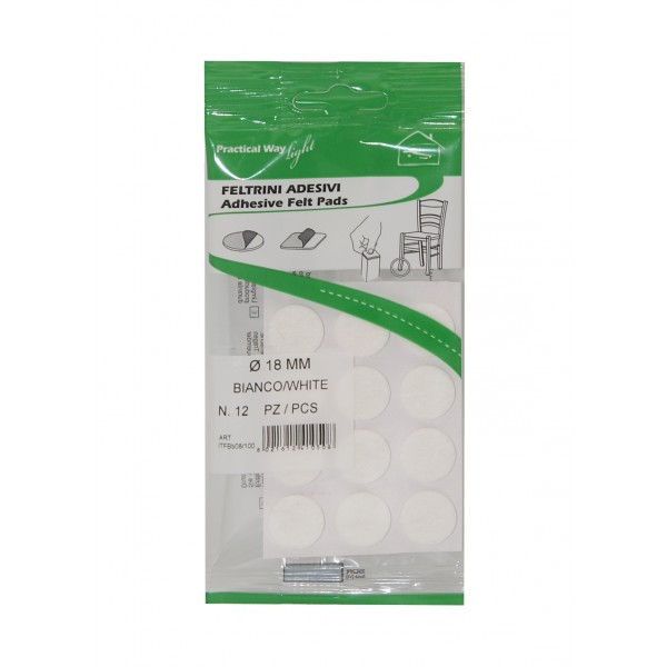 Feltrini tondi d. 18 mm sp. 3,5 mm bianco (12 pz)