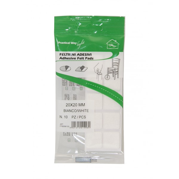 Feltrini quadri 20x20 mm sp. 3,5 mm bianco (10 pz)