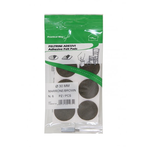 Feltrini tondi d. 30 mm sp. 3,5 mm marrone (6 pz)