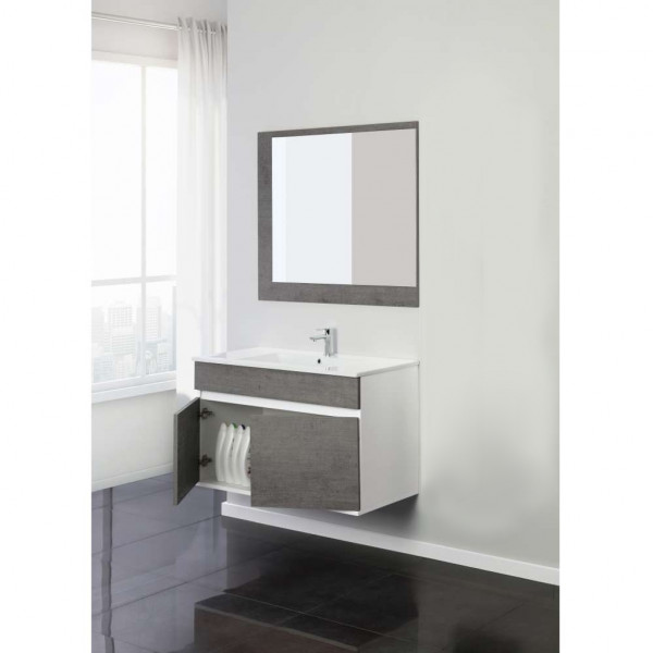 Composizione bagno Fabula con mobile lavello specchio e luce bianco e cemento 92x47x58 cm