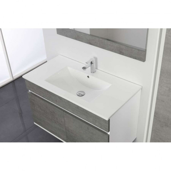 Composizione bagno Fabula con mobile lavello specchio e luce bianco e cemento 92x47x58 cm