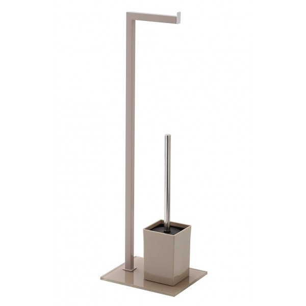 Piantana porta scopino + rotolo vetro full tortora