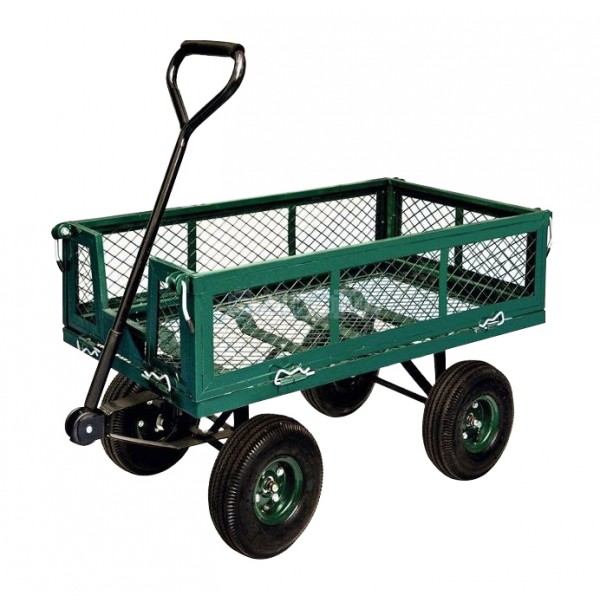 Carrello traino giardino manico pieghevole portata 200 kg verde 89x49x50 cm