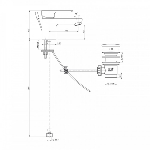 Miscelatore lavabo giada 1 com. 1.1/4" cromato