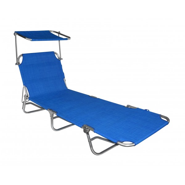 Lettino prendisole pieghevole mare 190x58x25 cm con parasole blu