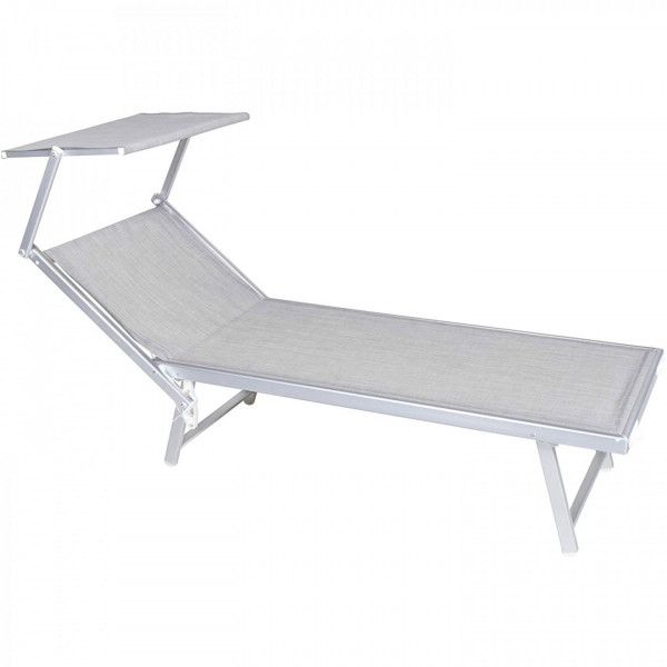Lettino sdraio mare regolabile due posizione con parasole grigio 189x61x38 cm