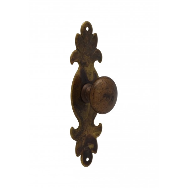Pomolo tondo con placca 115x38 mm ottone antico