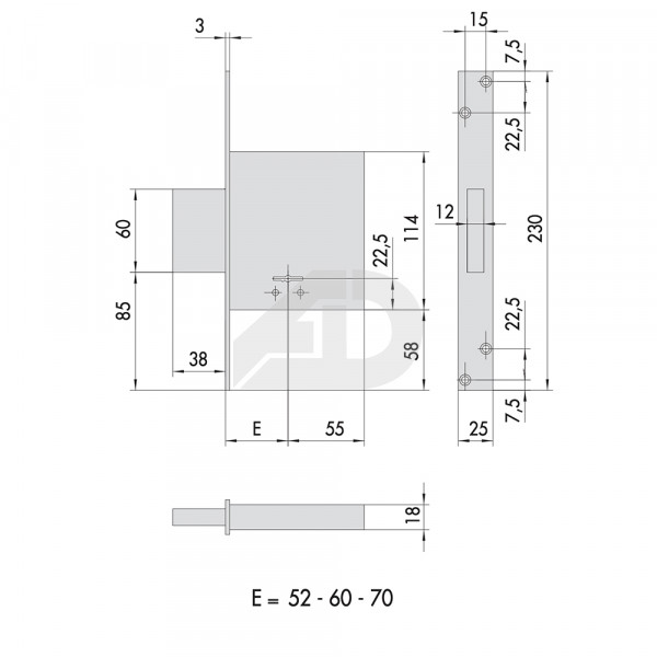 Serratura ad infilare laterale doppia mappa Cisa 1.57010.60 nichel satinato