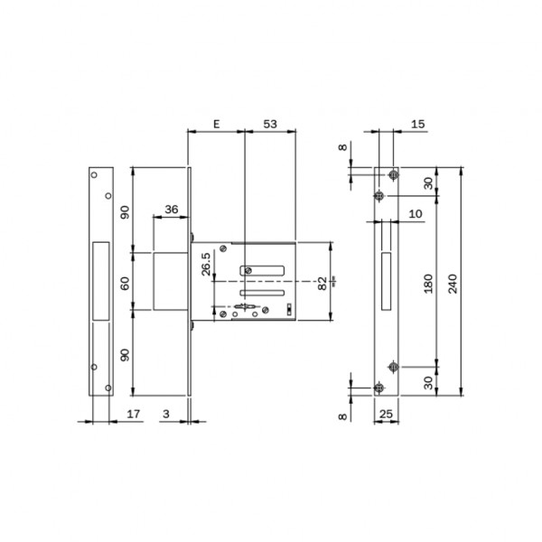 Serratura per inferriate e porte in ferro Iseo 661604N con frontale zincato 25 mm
