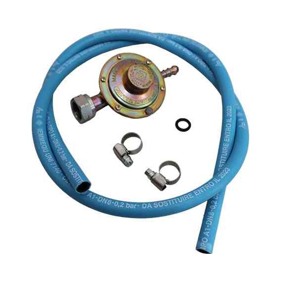 Kit regolatore gas con tubo da 1,25 mt con 2 fascette goplast