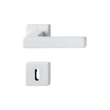 Maniglia Hoppe Toulon con rosetta e bocchetta quadre 49 mm bianco traffico per porte da interni