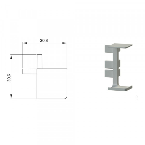 Angolo per gole sottotop da cucina G38 a 90° esterno grigio opaco