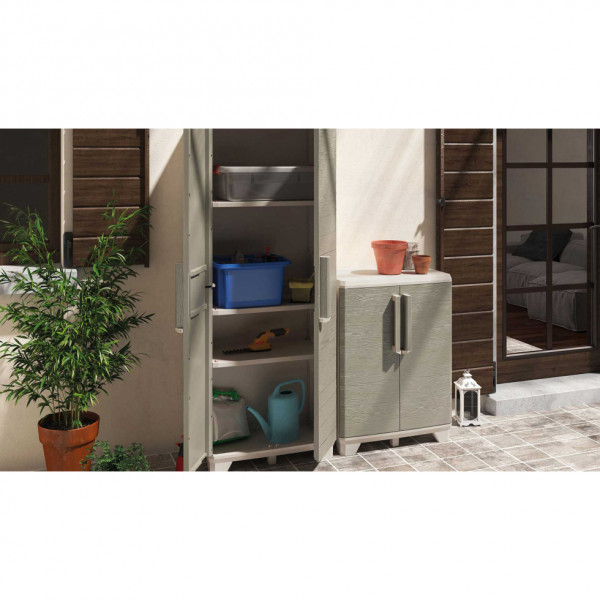 Armadio in resina tutto ripiani Keter Wood Grain per esterno 68x39x182 cm