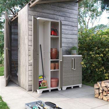 Armadio in resina portascope Keter Wood Grain per esterno 68x39x182 cm