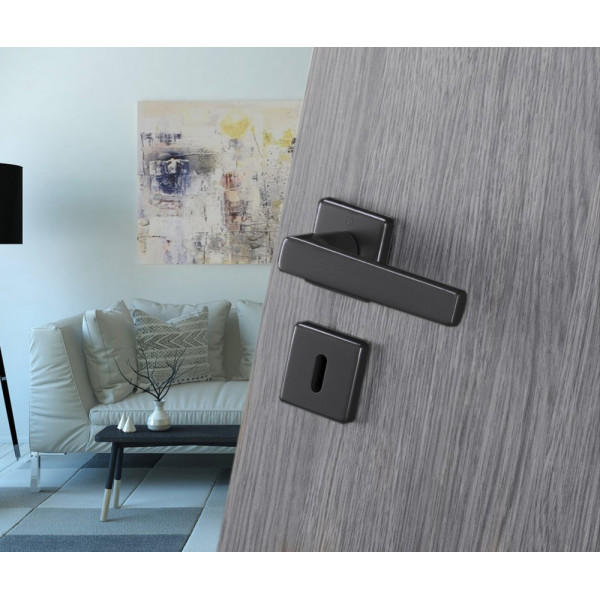 Maniglia Hoppe Dallas con rosetta e bocchetta quadra 49 mm antracite satinato per porte da interni ed esterni