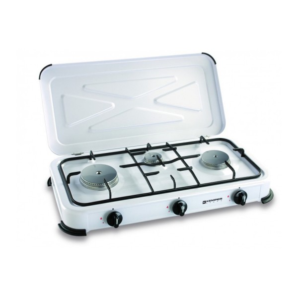 Fornello da campeggio 3 fuochi coperchio smaltato kemper bianco