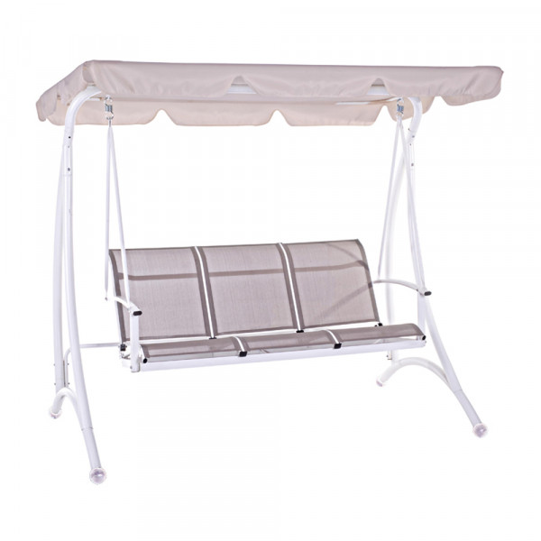 Dondolo con parasole Astros 3 posti 195x115x172 cm colore bianco tortora