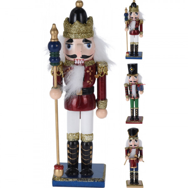 Schiaccianoci soldato natalizio 18 cm rosso colori assortiti per decorazioni Natale